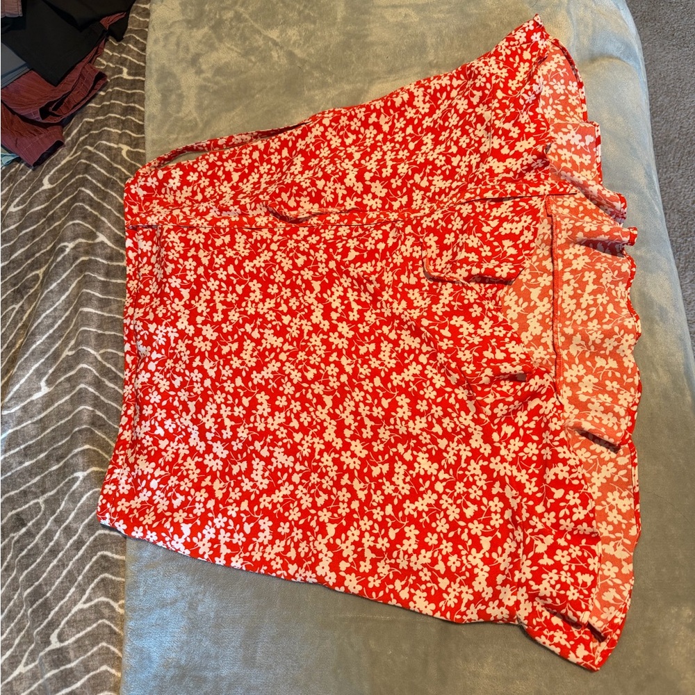 J. Crew Asymmetrical Skirt in Red and White Floral